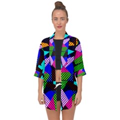 Trippy Blocks, Dotted Geometric Pattern Open Front Chiffon Kimono by Casemiro