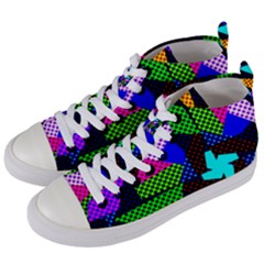 Trippy Blocks, Dotted Geometric Pattern Women s Mid-top Canvas Sneakers by Casemiro