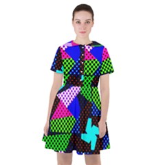 Trippy Blocks, Dotted Geometric Pattern Sailor Dress by Casemiro