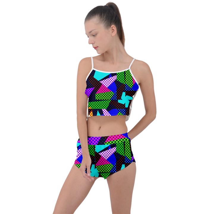 Trippy blocks, dotted geometric pattern Summer Cropped Co-Ord Set