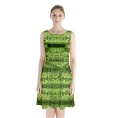 Watermelon Pattern, Fruit Skin In Green Colors Sleeveless Waist Tie Chiffon Dress by Casemiro