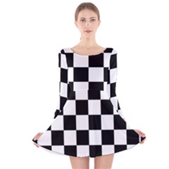 Chess Board Background Design Long Sleeve Velvet Skater Dress