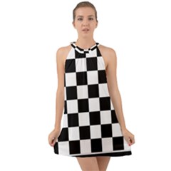 Chess Board Background Design Halter Tie Back Chiffon Dress by Vaneshart