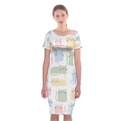 Cute Cat Colorful Cartoon Doodle Seamless Pattern Classic Short Sleeve Midi Dress by Vaneshart