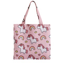 Cute Unicorn Rainbow Seamless Pattern Background Zipper Grocery Tote Bag by Vaneshart