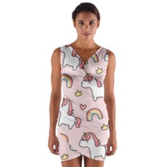 Cute Unicorn Rainbow Seamless Pattern Background Wrap Front Bodycon Dress