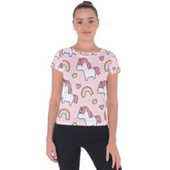 Cute Unicorn Rainbow Seamless Pattern Background Short Sleeve Sports Top 