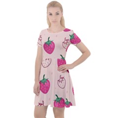 Seamless Strawberry Fruit Pattern Background Cap Sleeve Velour Dress 