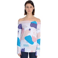 Hand Drawn Abstract Organic Shapes Background Off Shoulder Long Sleeve Top by Vaneshart