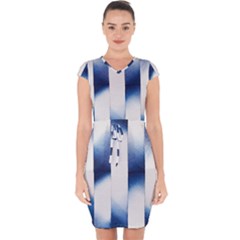 Blue Strips Capsleeve Drawstring Dress  by Sparkle