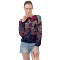 Glitter Butterfly Banded Bottom Chiffon Top by Sparkle