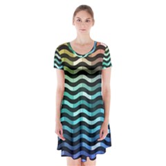 Digital Waves Short Sleeve V-neck Flare Dress by Sparkle