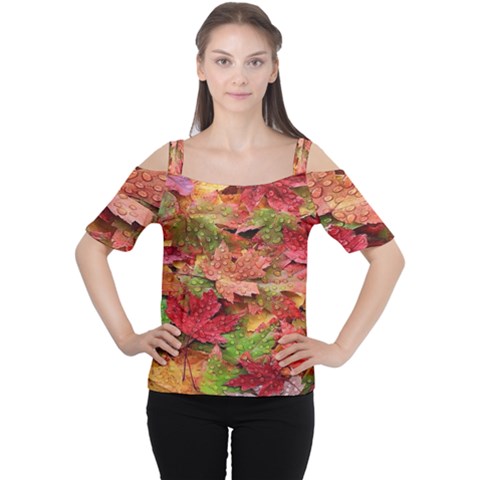 Spring Leafs Cutout Shoulder Tee by Sparkle