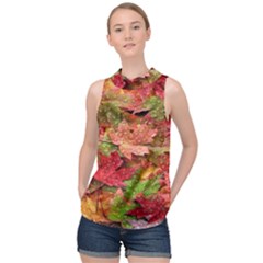 Spring Leafs High Neck Satin Top by Sparkle