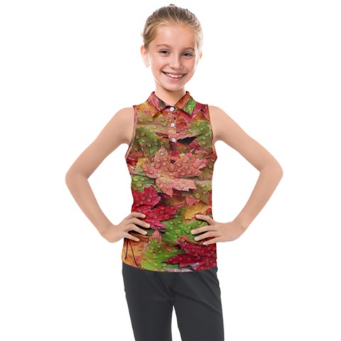 Spring Leafs Kids  Sleeveless Polo Tee by Sparkle