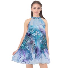 Sea Anemone  Halter Neckline Chiffon Dress 