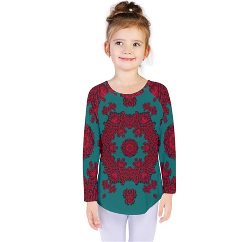 Cherry-blossom Mandala Of Sakura Branches Kids  Long Sleeve Tee by pepitasart