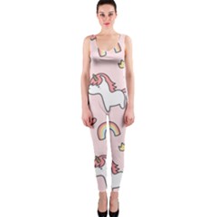 Cute-unicorn-rainbow-seamless-pattern-background One Piece Catsuit by Vaneshart