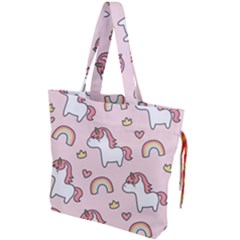 Cute-unicorn-rainbow-seamless-pattern-background Drawstring Tote Bag by Vaneshart