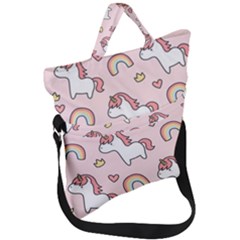 Cute-unicorn-rainbow-seamless-pattern-background Fold Over Handle Tote Bag by Vaneshart