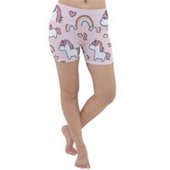 Cute-unicorn-rainbow-seamless-pattern-background Lightweight Velour Yoga Shorts by Vaneshart