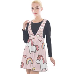 Cute-unicorn-rainbow-seamless-pattern-background Plunge Pinafore Velour Dress by Vaneshart