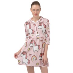 Cute-unicorn-rainbow-seamless-pattern-background Mini Skater Shirt Dress by Vaneshart