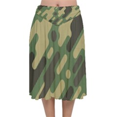 Camouflage-pattern-background Velvet Flared Midi Skirt by Vaneshart