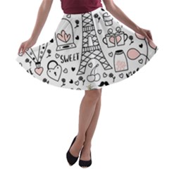 Big-collection-with-hand-drawn-objects-valentines-day A-line Skater Skirt by Vaneshart