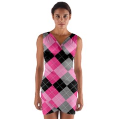 Seamless-argyle-pattern Wrap Front Bodycon Dress