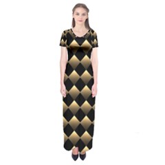 Golden-chess-board-background Short Sleeve Maxi Dress