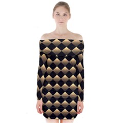 Golden-chess-board-background Long Sleeve Off Shoulder Dress by Vaneshart