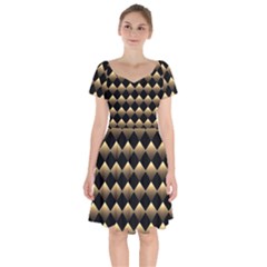 Golden-chess-board-background Short Sleeve Bardot Dress by Vaneshart