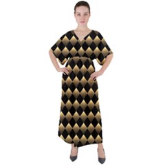 Golden-chess-board-background V-neck Boho Style Maxi Dress