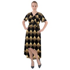 Golden-chess-board-background Front Wrap High Low Dress by Vaneshart