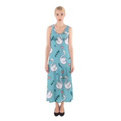 Elegant-swan-pattern-design Sleeveless Maxi Dress