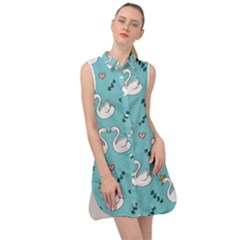Elegant-swan-pattern-design Sleeveless Shirt Dress