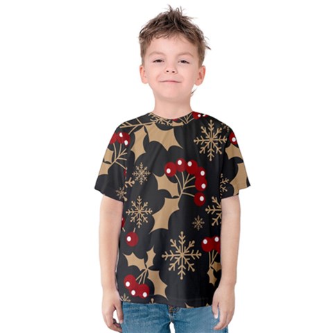 Christmas Pattern With Snowflakes Berries Kids  Cotton Tee by Vaneshart