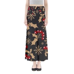 Christmas Pattern With Snowflakes Berries Full Length Maxi Skirt