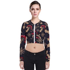 Christmas Pattern With Snowflakes Berries Long Sleeve Zip Up Bomber Jacket