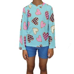 Seamless Pattern With Heart Shaped Cookies With Sugar Icing Kids  Long Sleeve Swimwear