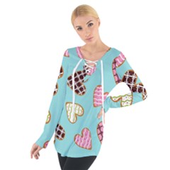 Seamless Pattern With Heart Shaped Cookies With Sugar Icing Tie Up Tee