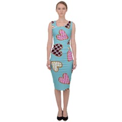 Seamless Pattern With Heart Shaped Cookies With Sugar Icing Sleeveless Pencil Dress