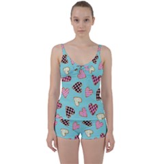 Seamless Pattern With Heart Shaped Cookies With Sugar Icing Tie Front Two Piece Tankini by Vaneshart