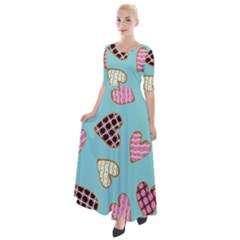 Seamless Pattern With Heart Shaped Cookies With Sugar Icing Half Sleeves Maxi Dress by Vaneshart