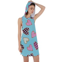 Seamless Pattern With Heart Shaped Cookies With Sugar Icing Racer Back Hoodie Dress by Vaneshart