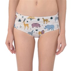 Wild Animals Seamless Pattern Mid-waist Bikini Bottoms by Vaneshart