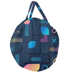 Gradient Geometric Shapes Dark Background Giant Round Zipper Tote by Vaneshart