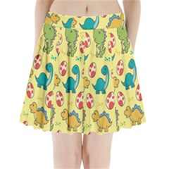 Seamless Pattern With Cute Dinosaurs Character Pleated Mini Skirt