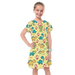 Seamless Pattern With Cute Dinosaurs Character Kids  Drop Waist Dress by Vaneshart